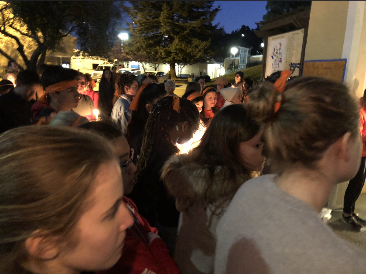 Students gather in remembrance of the people harmed in the 2018 Parkland High school shooting in Florida. 